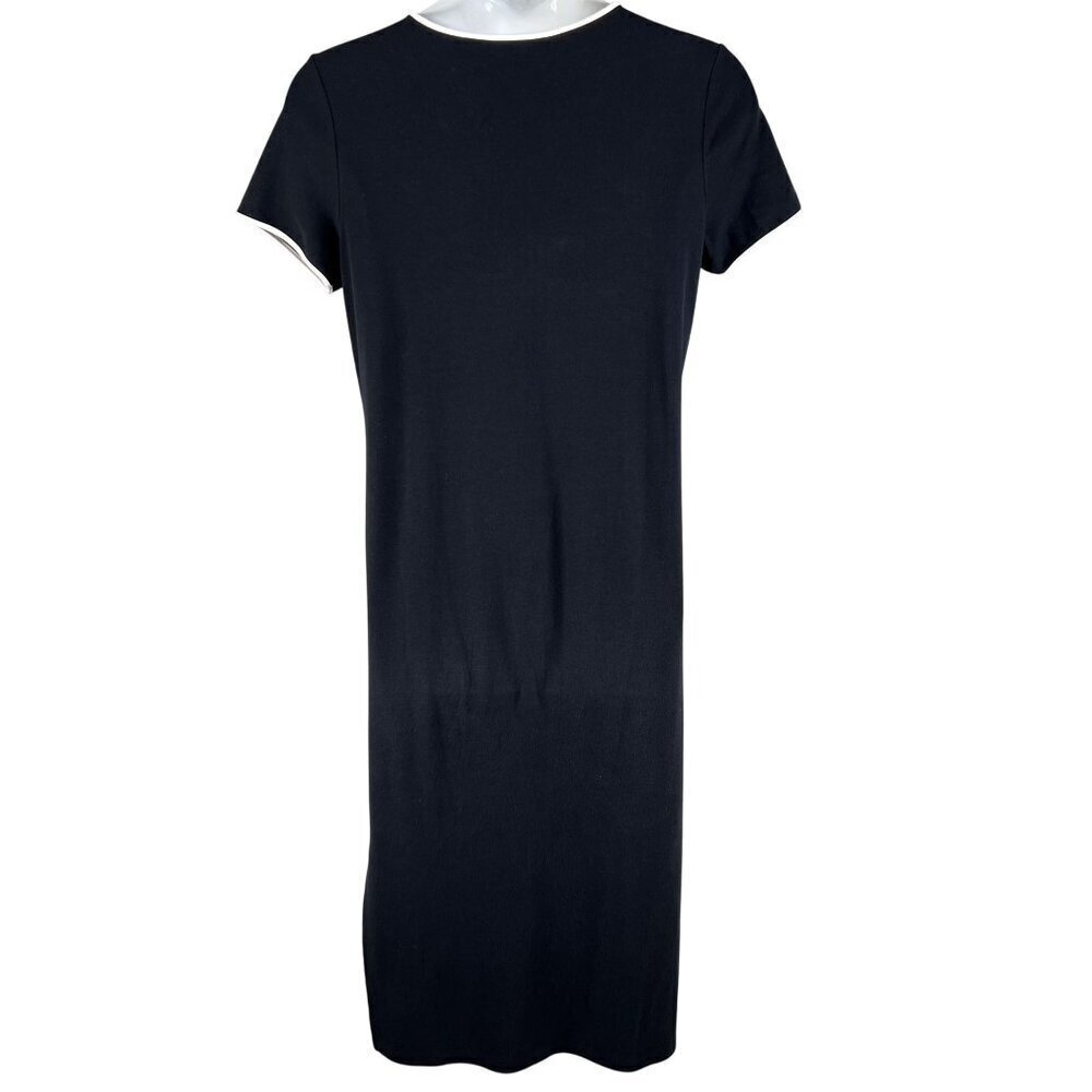 Talbots Womens M Black Maxi Dress Floral Embroidery Short Sleeve V-Neck Hippie - Picture 2 of 13